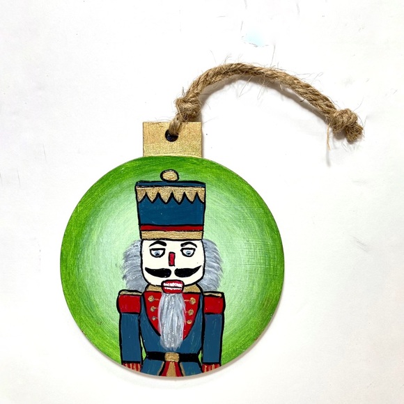 ORIGINAL acrylic Christmas Nutcracker Soldiers on Round Wood Ornament Disc - Picture 2 of 6